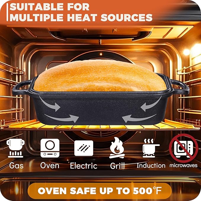 Cast Iron Bread Loaf Pan with Lid to Piece Set, Even Heat Distribution for Sourdough and Homemade Bread, Pre-Seasoned Heavy Duty Dutch Oven Bread Pan For a Crispy Crust (9x5 Inch)