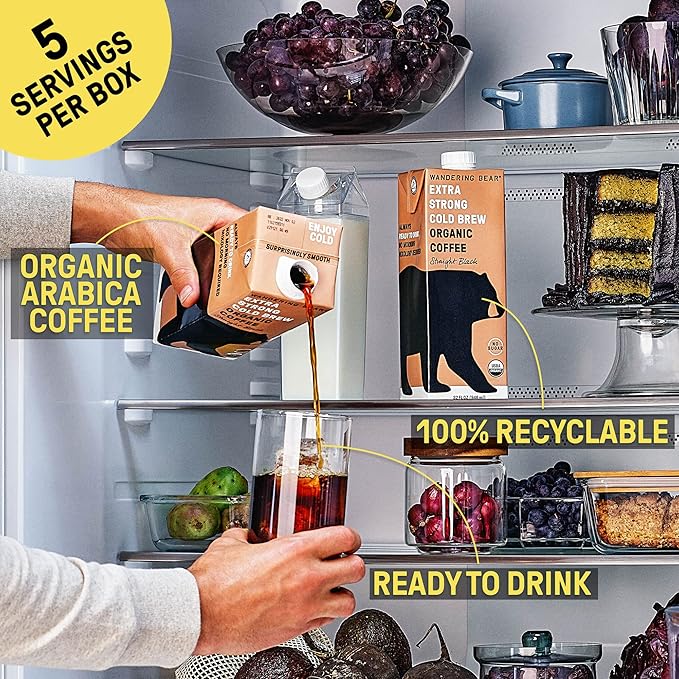 Wandering Bear Organic Caramel Cold Brew Coffee - Strong, Bold, Smooth, Unsweetened, Shelf-Stable, Ready to Drink, Gluten Free, & Vegan Iced Cold Brewed Coffee Drink - 32 fl oz, 3 pack
