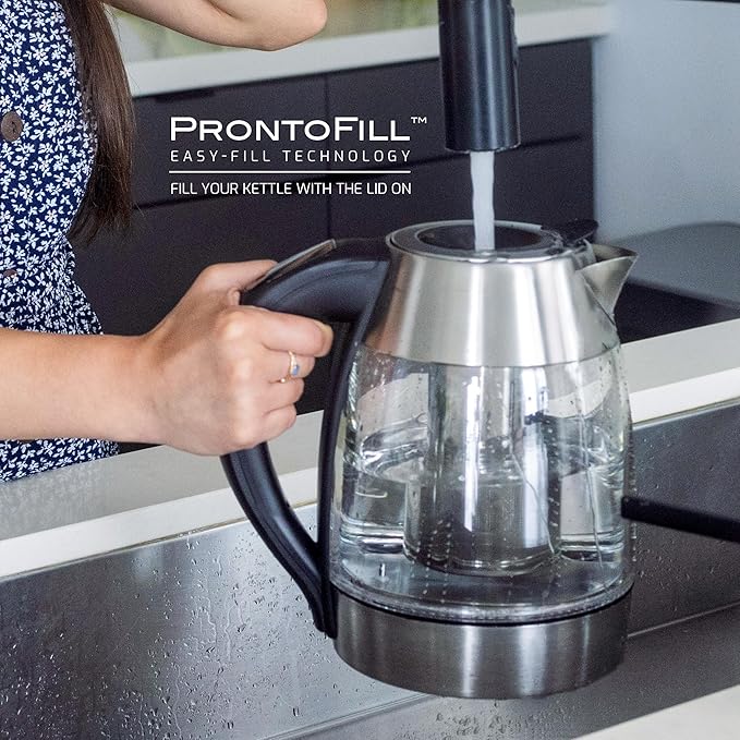 OVENTE Electric Tea Kettle with Temperature Control, Removable Tea Infuser, Easy to Fill Lid, Keep Warm Function, Auto Shut-Off, 1.7L Double Wall Borosilicate Glass, Stainless Steel Base, Silver KD68S