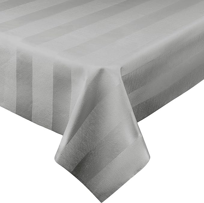 Luxury Table Protector Pad, 2 in 1 Table pad + Great Looking Tablecloth - Heat Resistant, Spill & Stain Proof - Flannel Backing (54x126, Silver - Silk Stripe)