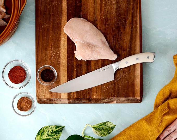 DURA LIVING 3-Piece Kitchen Knife Set – Ultra-Sharp German Stainless Steel, 8” Chef, 5” Utility, and 3.5” Paring Knives with Ergonomic Handles, Multipurpose Kitchen Knife Set, Clear