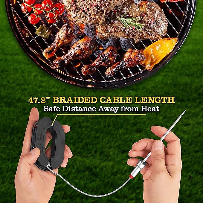 Nutrichef Bluetooth Meat Thermometer for Grilling and Smoking with 6 Wireless Meat Probes, 6 Channels with LCD Display