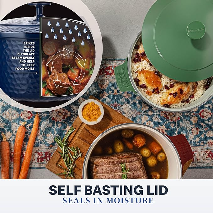 Gotham Steel Hammered 5 Qt Lightweight Dutch Oven Pot with Lid & Holders, Ceramic Non Toxic, Oven Safe & Even Heat Retaining Dutch Oven for Bread Baking Sourdough, Soup, 70% Lighter than Cast Iron