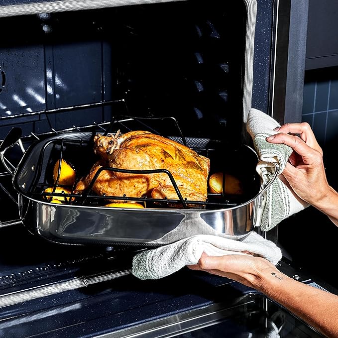 HexClad Hybrid Nonstick Small Roasting Pan with Rack, Dishwasher-Friendly, Oven-Safe Up to 900°F, Compatible with All Cooktops
