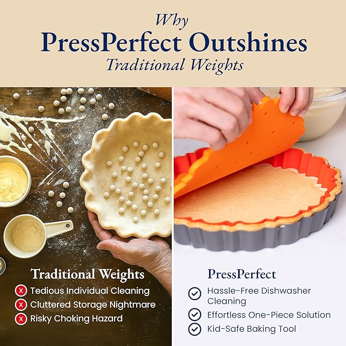 Patz&Patz PressPerfect Silicone Pie Weight - Patented Blind Baking Insert for TartArt 9 Inch Tart Pan - Alternative to Ceramic Pie Weights for Baking Crust - No Puff Ups or Cracked Crusts