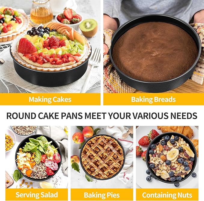 P&P CHEF Non-stick Cake Pan Set of 2,6 Inch Round Baking Cake Pans Tins for Tier Smash Cakes, Non-Toxic & Solid, Stainless Steel Core & Leak-Proof, 2Pcs