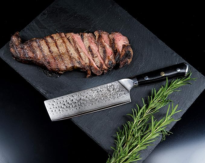 Regalia Nakiri (Usuba) Vegetable Chef Knife: Best 6-Inch Japanese AUS10 67-layer high Carbon Stainless Damascus Steel Asian Vegetable Cleaver Shaped Blade W/Hammered Finish, G-10 Handle