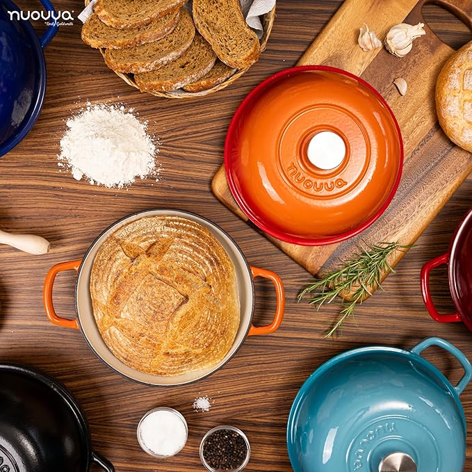 Enamelled Cast Iron Dutch Oven Pot – Dutch Oven For Sourdough Bread Baking – Cast Iron Bread Pot – Red, 6 Quarts, 26cm – by Nuovva