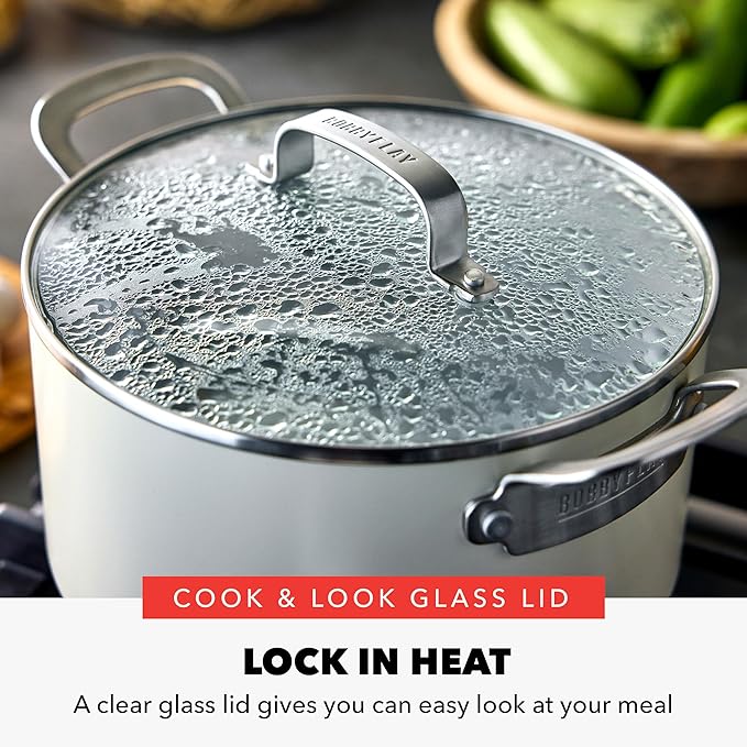 GreenPan x Bobby Flay 6QT Stockpot with Glass Lid, PFAS-Free Diamond Ceramic Nonstick Pot, Induction Suitable, Easy Clean Dishwasher & Oven Safe, Quick Heating, Pasta, Soups, Cream