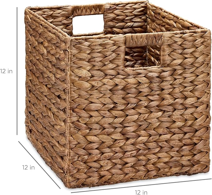 Best Choice Products 12x12in Pack of 5 Cube Storage Baskets, Water Hyacinth Multipurpose Collapsible Organizers, Handwoven Laundry Totes for Laundry, Living Room, Kids Room & Nursery - Chestnut