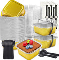 50 Pack Mini Cake Pans with Lids and Spoons Aluminum Foil Pans Square Cake Tins for Bakery Party Wedding (Gold,5 oz)