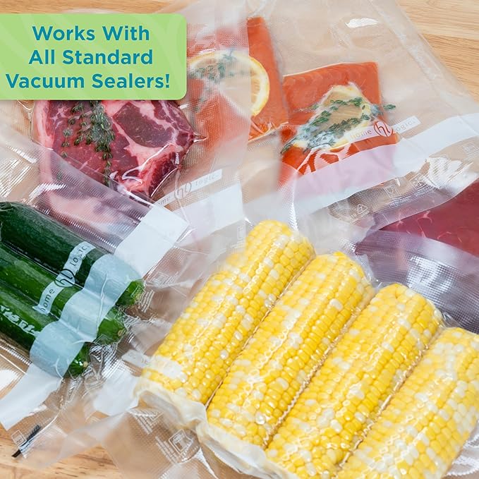 Home Logic Vacuum Bags for Food Sealer Rolls 11 and 8 Inch 20 FT Combo Pack for Freezer and Sous Vide - Microwave Safe Combo Pack Rolls (2-8x20, 3-11x20) Clear