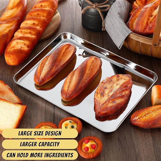 Mimorou 6 Pcs Baking Sheet Set Stainless Steel Cookie Sheet Cookie Baking Pan Bakeware Oven Tray Dishwasher Safe Commercial Grade Pans(16x12x1 Inch)