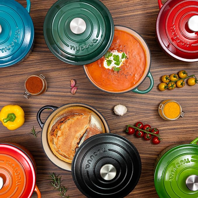 Cast Iron Dutch Oven with Lid – Non-Stick Ovenproof Enamelled Casserole Pot – Sturdy Dutch Oven Cookware – Grey, 3.1-Quart, 22cm – by Nuovva