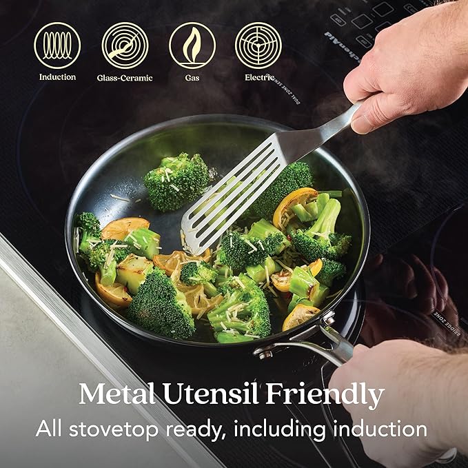 Anolon Everlast N2 Carbon Steel Frying Pan/Skillet with Helper Handle, Compatible with All Cooktops, Metal Utensil Safe, 10 Inch Open Fry Pan - Black