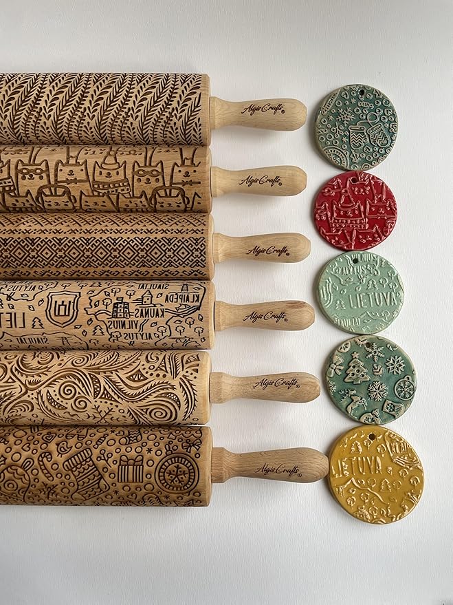 PALM TREE Embossing Rolling Pin with Tropical Pattern. Dough and Clay Roller for Embossed Cookies and Pottery. Cookie and Ceramic Stamp. Backing Gifts for Women by Algis Crafts
