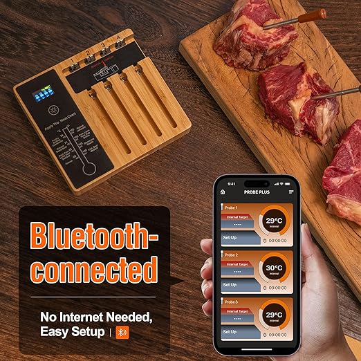 4-Probe Premium Wireless Meat Thermometer: Perfect for BBQ, Oven, Grill. iOS & Android Apps, Apple Watch & Alexa Ready. Dishwasher Safe.