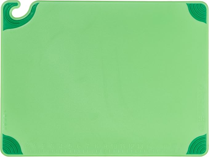 San Jamar Saf-T-Grip Cutting Board with Food Safety Hook for Kitchen, Restaurants, and Fast Food, Plastic, 18 x 24 x 0.5 Inches, Green, (Pack of 6)