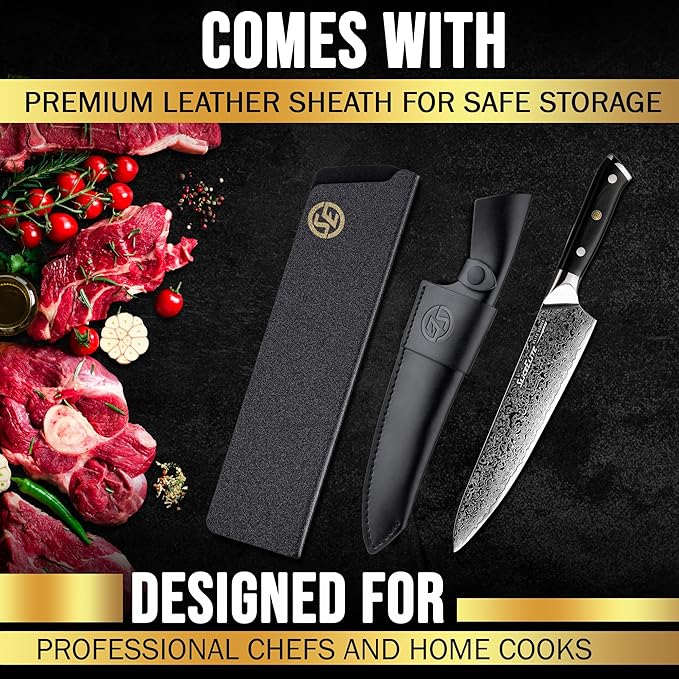 SliceElite Elite Series 8 Inch Chef Knife VG10 Damascus Steel Forged G10 Handle Sharp Kitchen Vegetable Meat Chopper Cutting Cooking Carving Precision Cleaver BBQ Fruit Professional Gift Blade Tool