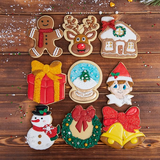 Flycalf Christmas Cookie Cutters Elf Shapes with Plunger Stamps Holiday PLA Baking Accessories Cutter Molds Gifts Decorative Party 3" Kitchen Cake Supplies