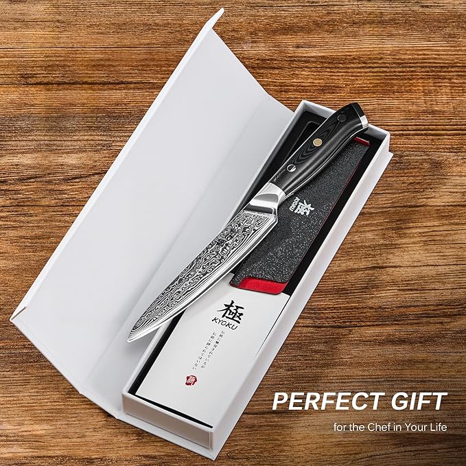 KYOKU Chef Utility Knife - 6" - Shogun Series - Japanese VG10 Steel Core Forged Damascus Blade - with Sheath & Case