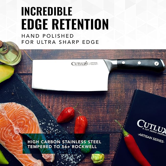 Cutluxe Cleaver Knife - 7" Meat Cleaver, Butcher Knife for Meat Cutting – German Steel Blade, Full Tang, Ergonomic Handle Design – Artisan Series
