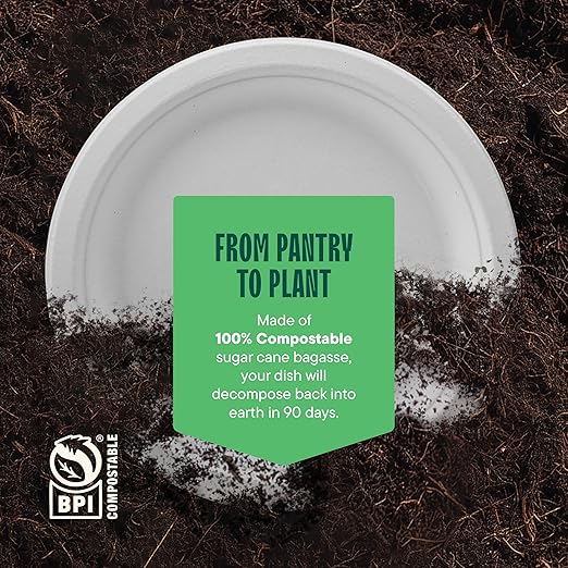 100% Compostable Paper Plates 7 Inch [1000 Count] Heavy-Duty Dessert Plates - Natural White Color Unbleached Bagasse - Eco-Friendly Disposable Biodegradable Sugarcane Plates - [Bulk Case 8/125 Pack]