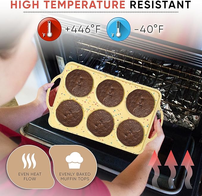 Jumbo Top Silicone Muffin Pans for Baking, 4 Inch Silicone Jumbo Muffin Pan 6 Cup, Egg Pan for Baking English muffins, Whoopie Pies, Corn Bread Bites, Confetti Muffin Top Pans Non Stick