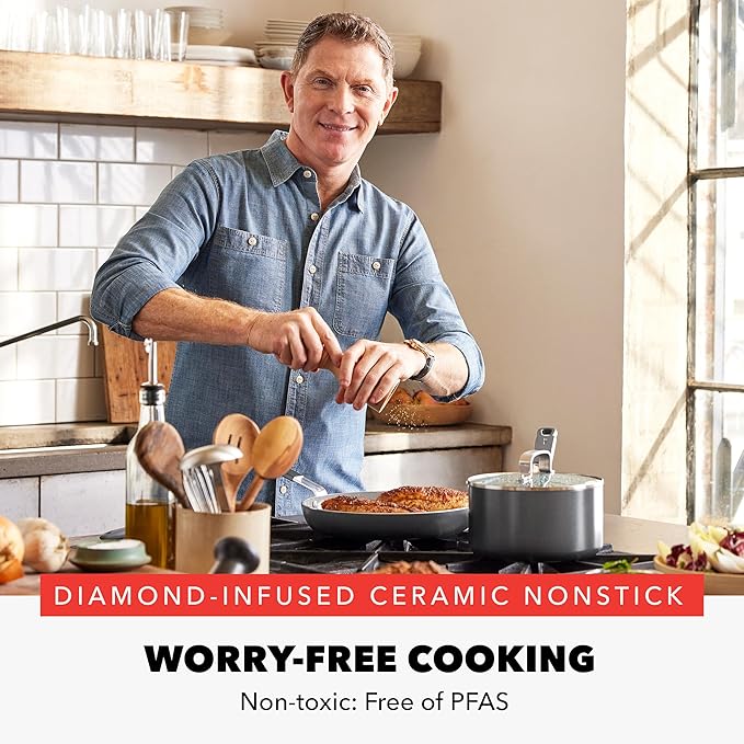 GreenPan x Bobby Flay 18" x 11" Nonstick Double Burner Griddle, PFAS-Free Ceramic Double Stovetop Skillet, Stainless Steel Handles, Dual-Use Cooking, Easy Clean Dishwasher & Oven Safe Pan, Cream