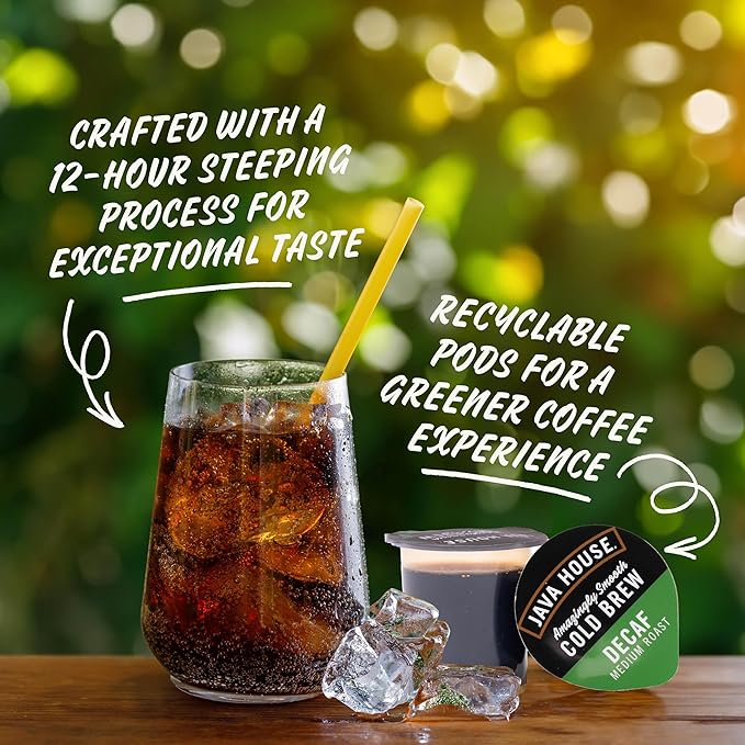 Java House Single-Serve Cold Brew Coffee Pods – Premium 100% Arabica Liquid Concentrate – Smooth & Bold Decaf Roast – 48 Pods – Ready Hot or Iced, Travel-Friendly, TSA Approved