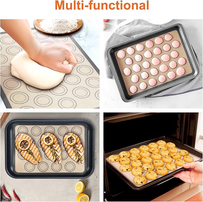 HOOMIL Macaron Silicone Baking Mats 2-Pack, 13" x 9" Quarter Sheet Size Macaron Silicone Mat, Non-Stick, Reusable, Food Safe Baking Mat - Brown+Gray