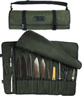 Asaya Canvas Chef Knife Roll Bag - 10 Knife Slots and a Large Zipper Pocket - Durable 10oz Canvas Knife Case with an Adjustable Shoulder Strap - Knives not Included (Forest Green)