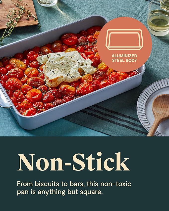 Caraway Non-Stick Ceramic 9”x13” Rectangle Pan Duo - Naturally Slick Ceramic Coating - Non-Toxic, PTFE & PFOA Free - Perfect for Brownies, Lasagnas, and More - Sage