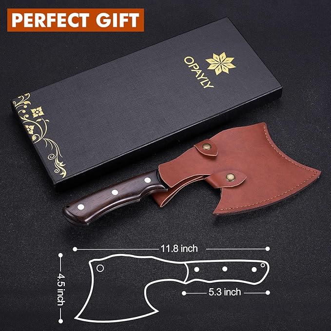 Heavy-Duty Bone Chopper Knife Hand Forged Meat Cutting with Cover Meat Bone Cleaver Knife High Carbon meat knife for Kitchen Outdoor Camping BBQ men gifts
