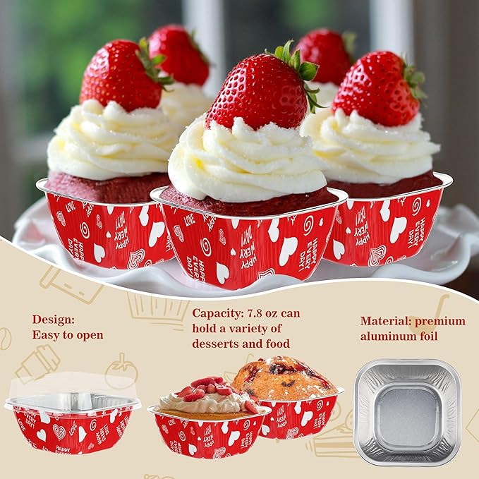 30PCS 7.8OZ Foil Baking Cups with Lids - Mini Cake Tins & Pans for Holiday Gifts, Happy Hour