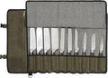 Denifiter Professional Chef's Knife Bag with Anti Cutting Fabric Inside, Heavy Duty 16oz Waxed Canvas, 10 Slots & 1 Large Zipper Pocket & Durable Handle(Army Green)