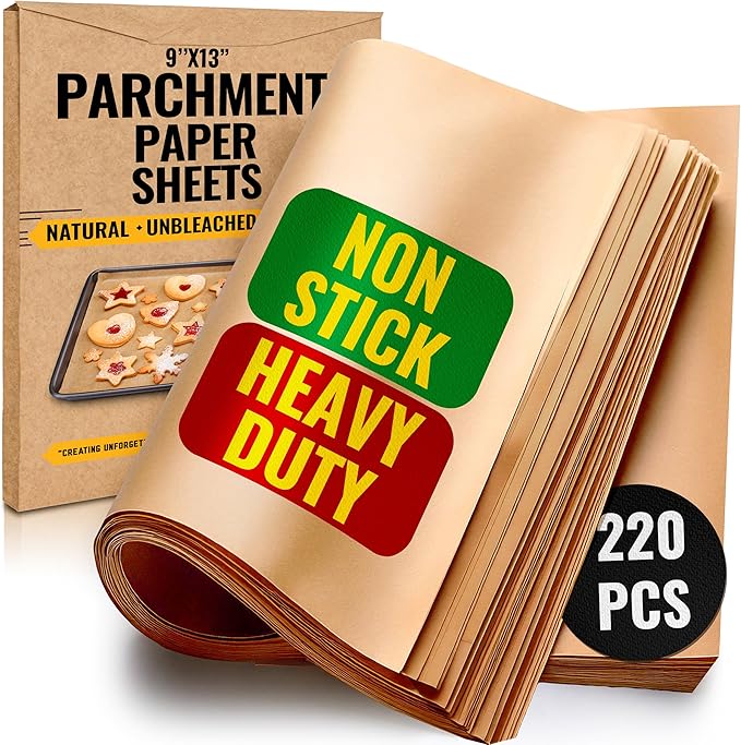 220 Pcs 9x13 Inch Parchment Paper Sheets by Baker's Signature | Parchment Baking Paper, Unbleached Parchment Paper - Perfect for Baking, Precut Non-Stick Sheets, Eco-Friendly, Will Not Curl or Burn