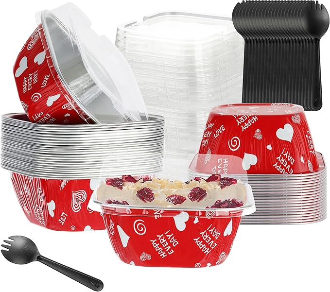 30PCS 7.8OZ Foil Baking Cups with Lids - Mini Cake Tins & Pans for Holiday Gifts, Happy Hour