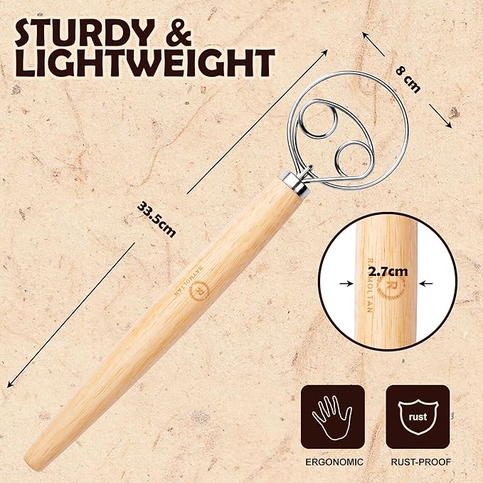 Premium Stainless Steel Danish Dough Whisk & Magnetic Bread Scoring Lame with 5 Blades – Professional Sourdough Baking Tools Kit for Mixing, Cutting & Decorating Bread