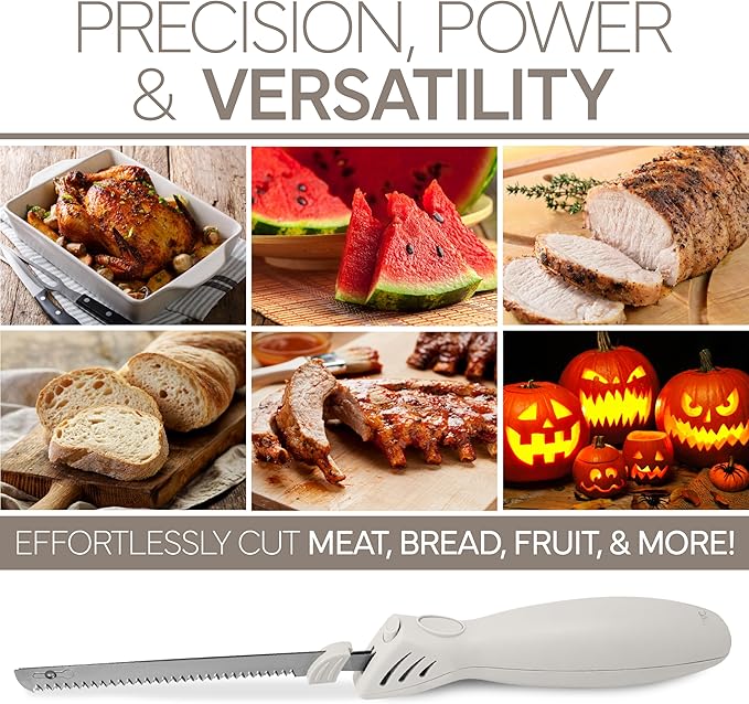 COOK WITH COLOR Electric Knife, 100W Power, Dual Stainless Steel Blades for Precise Cutting, Ergonomic Handle, Low Noise and Vibration, Ideal for Bread, Meat, and Vegetables, Cream