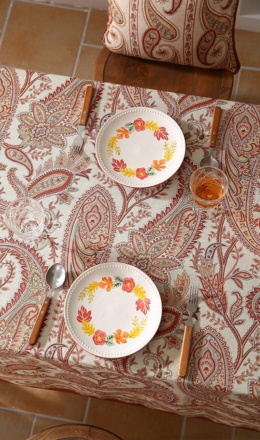 ISAENNE Designer French Red Small Square Tablecloth,Fall Linen Table Cloth with Cashew Pattern,Stain Proof Decor Tablecloths for Dining Thanksgiving Kitchen Christmas,55"*55"-Chauffrey D