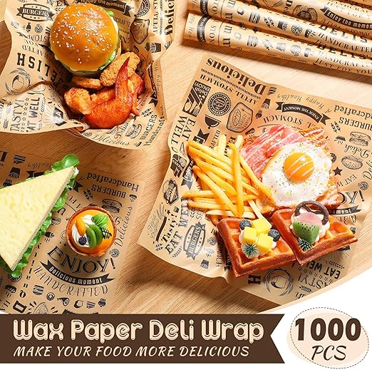 1400 Pcs 12 x 12 Inch Deli Wax Paper Sheets Grease Resistant Tray Basket Liners Newsprint Paper Water and Grease Proof Sandwich Wrapping Square Hot Dog Wrappers for Food Baking (Brown)