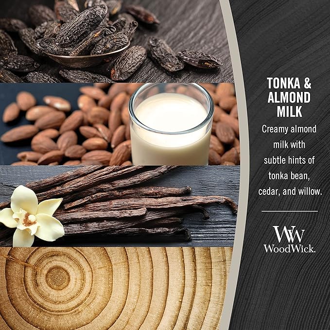 WoodWick Tonka & Almond Milk Gifts for Women and Men, 21.5 oz Large Hourglass Candle with Crackling Wick