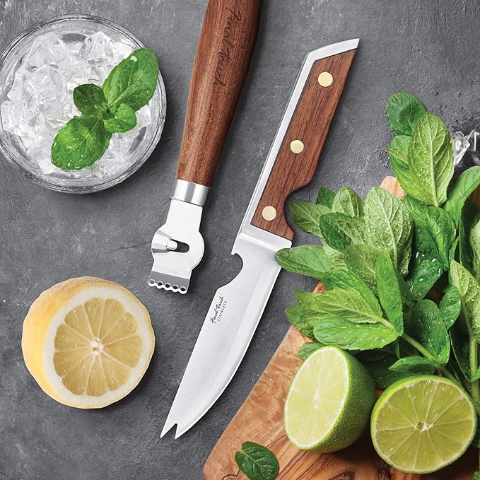 Final Touch Bar Knife & Zester Set - Multi-Function Design for Effortless Cocktail Prep - Adjacent Edge Handle, Stainless Steel Blade, Bottle Opener, and Zester Included (FTA2110)
