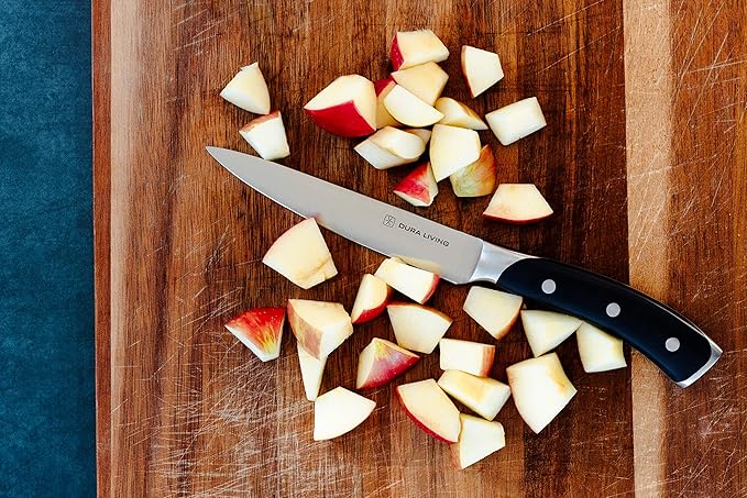DURA LIVING 3-Piece Kitchen Knife Set – Ultra-Sharp German Stainless Steel, 8” Chef, 5” Utility, and 3.5” Paring Knives with Ergonomic Handles, Multipurpose Kitchen Knife Set, Black