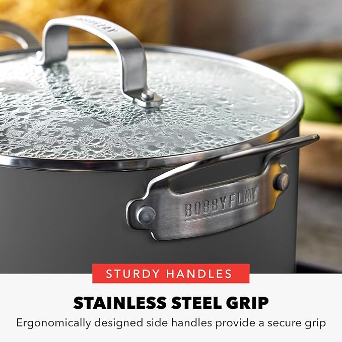 GreenPan x Bobby Flay 6QT Stockpot with Glass Lid, PFAS-Free Diamond Ceramic Nonstick Pot, Induction Suitable, Easy Clean Dishwasher & Oven Safe, Quick Heating, Pasta, Soups, Graphite
