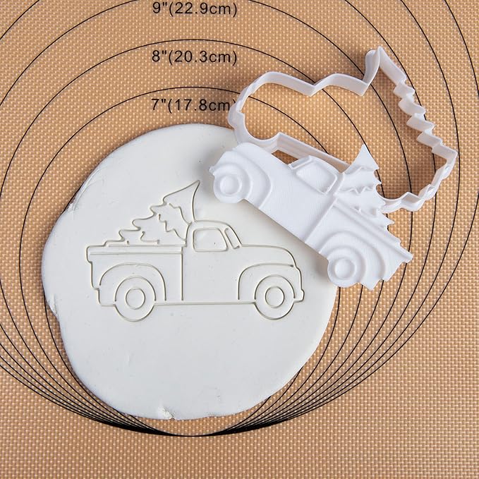 Flycalf Christmas Cookie Cutters Truck With Christmas Tree Shapes Fall Holiday PLA Baking Accessories Cutter Molds Gifts for Kids Decorative Party 3" Kitchen Cake Supplies