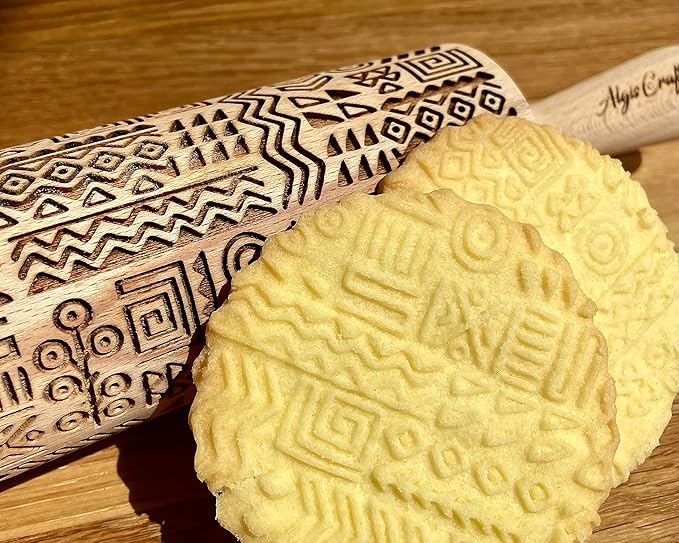 TRIBAL Embossing Rolling Pin. Laser Engraved Dough Roller for Embossed Cookies or Pottery by Algis Crafts