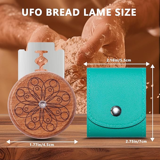 UFO Bread Lame Cutter for Homemade Sourdough,Bread Scorer Tool for Sourdough with 5 Blades and Storage Cover,Slashing Tool Bread Cutting Knife for Artisan Bread and Makers (Circle-teal)