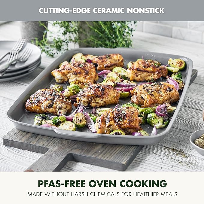 GreenPan Premiere Ovenware Healthy Ceramic Nonstick 18" x 13" Half Rectangular Baking Pan, PFOA & PFAS-Free, Warp-Free Bakeware, Durable Quick Heating Tray, Oven Safe to 600F, Dishwasher Safe, Gray